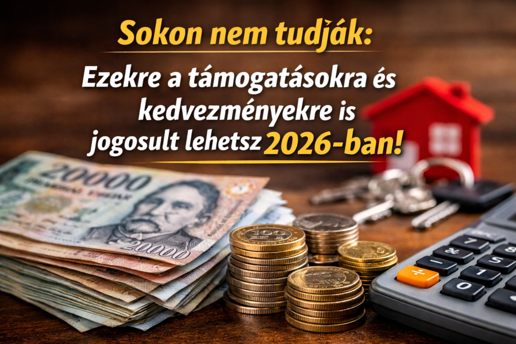 magyar bankjegyek és érmék számológéppel, a 2026-os támogatások és pénzügyi kedvezmények témájában