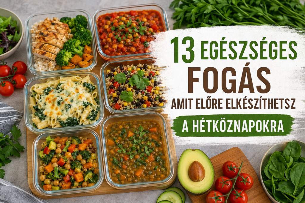 Egészséges előre elkészített ételek és alapanyagok heti étkezéstervezéshez